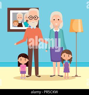 Grands-parents avec les petites-filles dans la chambre Illustration de Vecteur