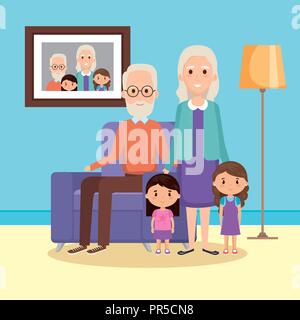 Grands-parents avec les petites-filles dans la chambre Illustration de Vecteur