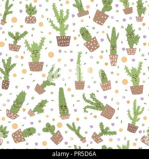 Cactus cute Vector pattern transparente. A chaque style dessiné à la main la composition. La conception d'arrière-plan pour les enfants prix deciration, paquet, cartes. Illustration de Vecteur