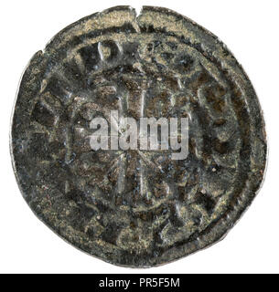 Ancien château médiéval fleece coin du Roi Alfonso IX. Obolo. L'Espagne. Avers. Banque D'Images