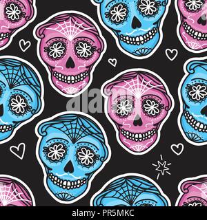 Calavera sign Dia de los muertos. Le Jour des Morts au Mexique. Modèle sans couture. Vector illustration main darwing autocollant femme et homme Illustration de Vecteur