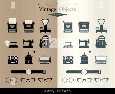Objets vintage et des icônes. Deux types. Illustration de Vecteur