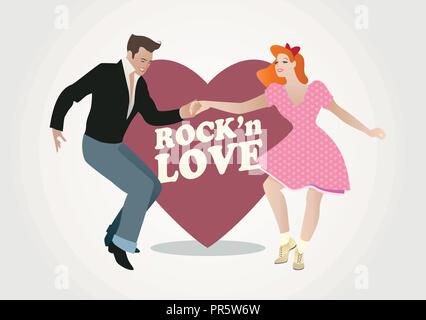 Rock'n Love. Young couple dancing rock'n roll Illustration de Vecteur