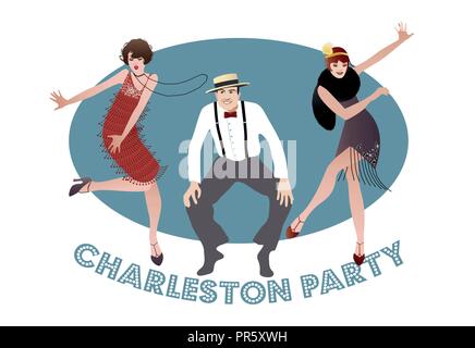 L'homme et de funny girls dancing charleston. Illustration de Vecteur