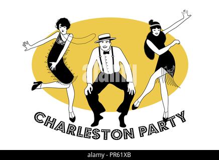 Parti de Charleston. L'homme et de funny girls dancing charleston Illustration de Vecteur