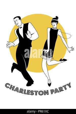 Parti de Charleston. Young couple dancing charleston Illustration de Vecteur