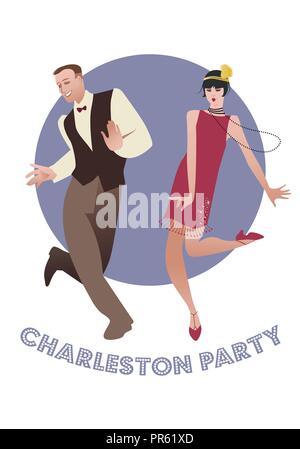 Parti de Charleston. Young couple dancing charleston Illustration de Vecteur