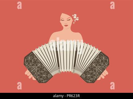 Femme jouant de bandonéon Illustration de Vecteur