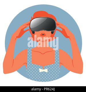 Femme portant des lunettes virtuelles. Vintage style. Illustration de Vecteur