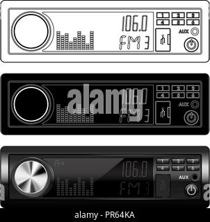 Appareil radio de voiture. Icônes en noir et blanc et 3d du modèle. Vector illustration Illustration de Vecteur