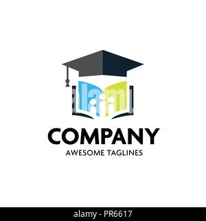 Logo Education concept avec graduation cap et d'ouvrir des pages de livre, graduation cap et livre ouvert concept logo, l'éducation, l'école, élève concept logo Illustration de Vecteur