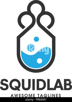 Logo LABORATOIRE squid concept. Logo de stockage et de laboratoire. La science et l'unique modèle de conception de logo bouteille.technologie cloud logo, logo tech bio calmar Illustration de Vecteur