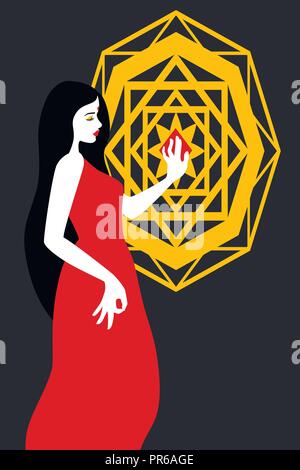 Femme indienne habillée d'une robe rouge. Vector illustration art'. Illustration de Vecteur