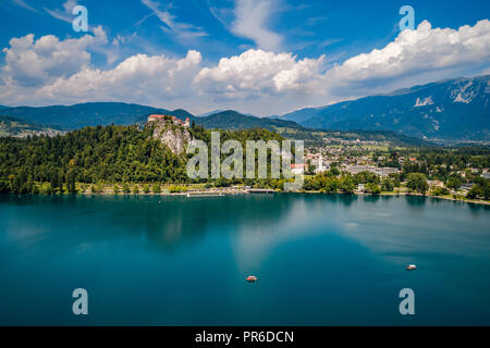 Slovénie - vue aérienne resort Lake Bled. Banque D'Images