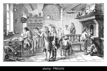 19-ème siècle illustration de l'atelier en Albrehtsburg Bottger, Allemagne - célèbre lieu où la Chine de Meissen (dur-pâte porcelaine) a été manuctured Banque D'Images