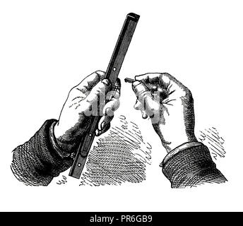 19-ème siècle illustration de la rédaction stick chargé avec des types mobiles - une ancienne méthode d'impression utilisée depuis le 11ème siècle au 30ème siècle. Publishe Banque D'Images