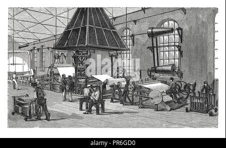 19-ème siècle Illustration d'une machine pour la fabrication du papier. Publié dans Novoveki obrtu, Izumi u znanosti i umjetnosti par dr. Bogoslav Sulek, dr. Banque D'Images