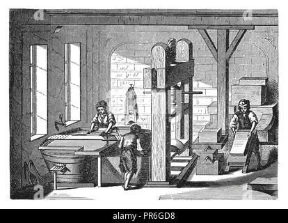 19-ème siècle Illustration d'un processus de fabrication du papier manuelle.Publié dans 'Novoveki obrtu, Izumi u znanosti i umjetnosti' par dr. Bogoslav Sulek, dr. Banque D'Images