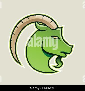 Vector Illustration de chèvre vert wýth une icône longue corne isolé sur un fond blanc Illustration de Vecteur