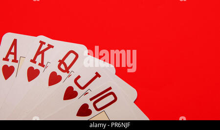 Jeu de cartes montrant un Flush Royal de foyer. Banque D'Images