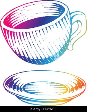 Illustration de couleur arc-en-ciel d'encre vectorisés Coffee Cup isolé sur fond blanc Illustration de Vecteur