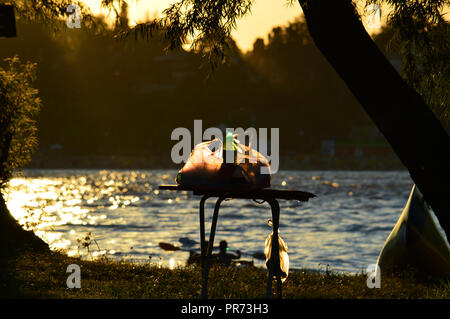 Coucher du soleil à Paraná, Rosario, Argentine. Banque D'Images