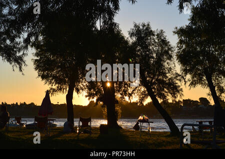 Coucher du soleil à Paraná, Rosario, Argentine. Banque D'Images