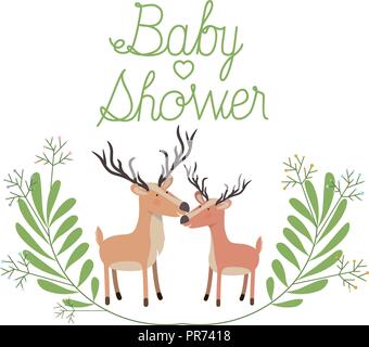 Cerfs cute couple avec guirlande baby shower card vector illustration Illustration de Vecteur