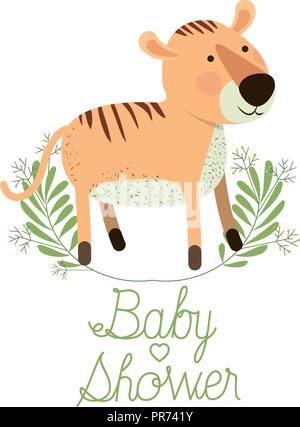 Cute tiger avec guirlande baby shower card vector illustration design Illustration de Vecteur