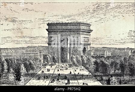 Arc de Triomphe et l'avenue du Bois de Boulogne Banque D'Images