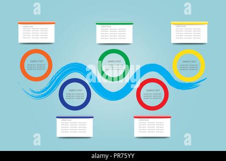 Infographie la mode des étiquettes comme dessiné blue wave montrant processus et cadres circulaire colorée en blanc et de rectangles. Tout est prêt pour votre texte. Illustration de Vecteur
