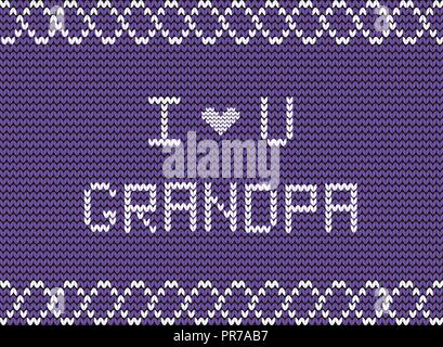 Je t'aime papy tricot blanc violet script inscription sur fond de tricot avec ornement ondulées. Journée des grands-parents heureux pour carte de vœux Illustration de Vecteur