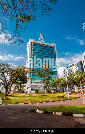 Kigali, Rwanda - le 21 septembre 2018 : Pension Plaza et le centre-ville rond-point Banque D'Images