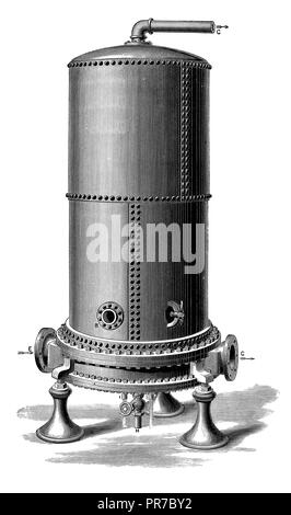 19ème siècle illustration de Berryman's chauffage - extérieur. Inventé par l'Américain Robert Berryman à la fin du xixe siècle. Publié dans 'la pratique Banque D'Images