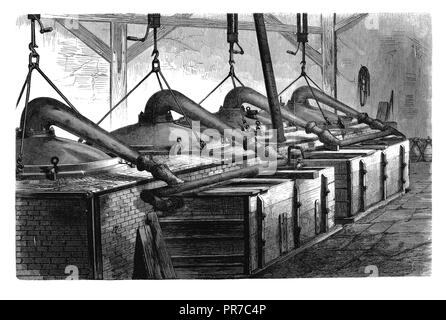 19ème siècle illustration - Distillation de Méthylaniline. Publié dans "Le Magazine pratique, An Illustrated cyclopedia of Industrial News, Inventio Banque D'Images