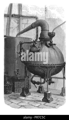 19ème siècle Illustration d'un appareil à distiller. Publié dans "Le Magazine pratique, An Illustrated Cyclopedia de nouvelles inventions industrielles, un Banque D'Images