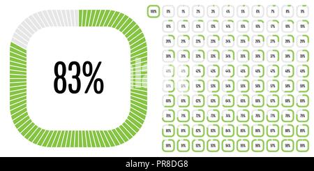 Ensemble de diagrammes pourcentage rectangle de 0 à 100 prêt à utiliser pour le web design, l'interface utilisateur (UI) ou infographie - indicateur avec green Illustration de Vecteur