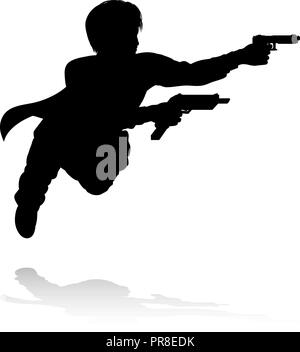 Film d'action Shoot Out Personne Silhouette Illustration de Vecteur