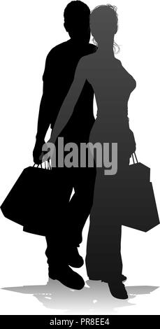 Young Couple Shopping Silhouettes Illustration de Vecteur