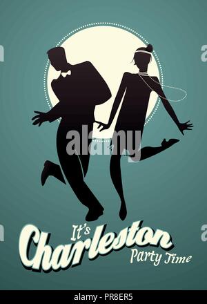 Parti de Charleston. Young couple dancing charleston Illustration de Vecteur