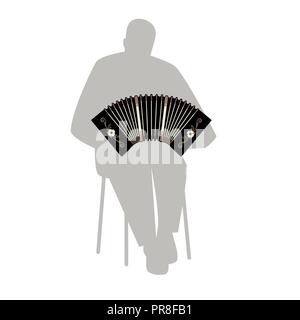Silhouette homme jouant bandonéon. Tango traditionnel instrument de musique. Illustration de Vecteur