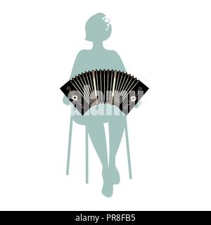 Silhouette de femme jouant bandonéon. Tango traditionnel instrument de musique. Illustration de Vecteur