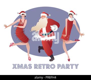 Le Père Noël et deux filles dansant flapper Charleston Illustration de Vecteur