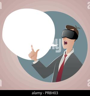 Businessman portant des lunettes de réalité virtuelle 3D'en parler. Bulle. Vector Illustration cartoon style. Illustration de Vecteur