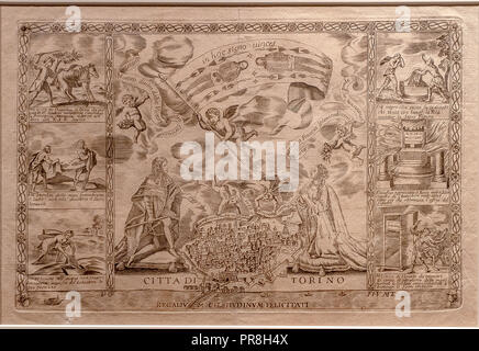 Italie Piémont Turin Le Palazzo Madama exposition 'Le linceul et son image'- Saint suaire de Turin 1684 - Vue de Genève de la Fondation Umberto II et Maria Josè di Savoia Banque D'Images