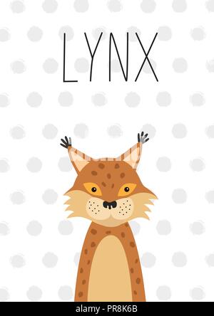 Lynx animaux mignons. Bobcat Illustrations pour les enfants. Carte de douche de bébé. Personnage Illustration de Vecteur