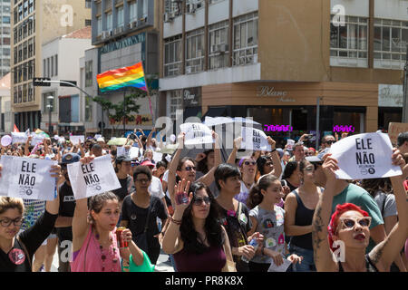 Le 29 septembre 2018. N° nothim elenão (mobilisation). Journée nationale des femmes contre le Brésil candidat présidentiel d'extrême-droite Jaïr Bolsonaro Banque D'Images