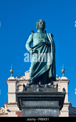 Adam Mickiewicz, Monument Rynek Glowny ou Place du marché, Cracovie, Pologne Banque D'Images