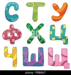 Vector hand drawn alphabet cyrillique russe colorés sur fond blanc Illustration de Vecteur