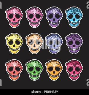 Définir Calavera sign Dia de los muertos. Le Jour des Morts au Mexique. Vector illustration dessin main autocollant homme Illustration de Vecteur